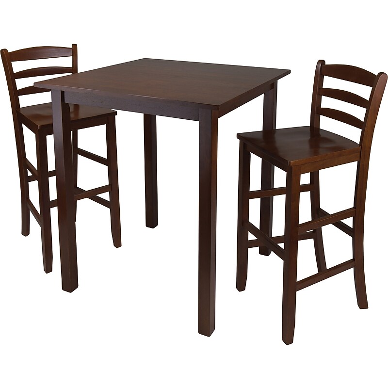 Winsome Parkland 38.98" x 33.86" x 33.86" Wood Square High Table with 2 Stools, Antique Walnut, 3 Pieces image 1
