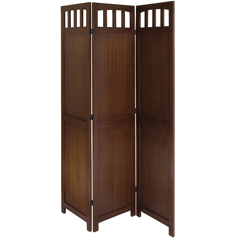Winsome 3 Panel Wood Folding Screen, Antique Walnut image 1