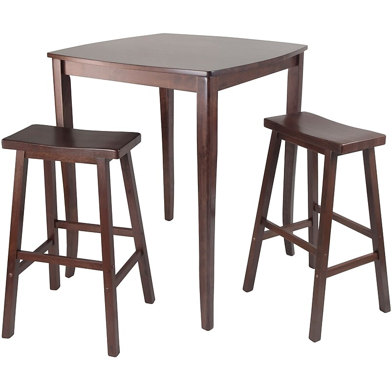 Winsome 38.9" x 33.8" Wood Square Inglewood High/Pub Dining Table with Saddle Stools, Antique Walnut, 3 Pieces image 1