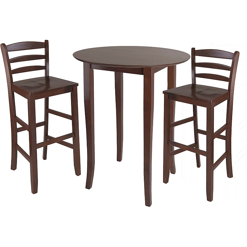 Winsome Fiona 38.98" x 33.66" x 33.66" Wood Round High Table with Ladder Back Stools, Antique Walnut, 3 Pieces image 1
