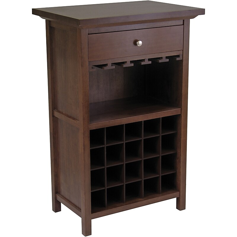 Winsome 40.4" x 26.6" x 15.7" Wood Wine Cabinet With 1-Drawer, Glass Rack, Antique Walnut image 1