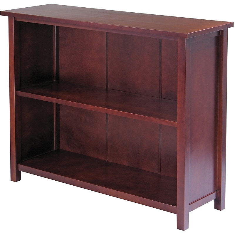 Winsome Milan Solid/Composite Wood 3-Tier Long Storage Shelf or Bookcase, Antique Walnut image 1