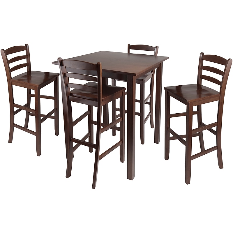 Winsome Parkland 38.98" x 33.86" Wood Square High Table with 4 Ladder Back Stools, Antique Walnut, 5 Pieces image 1