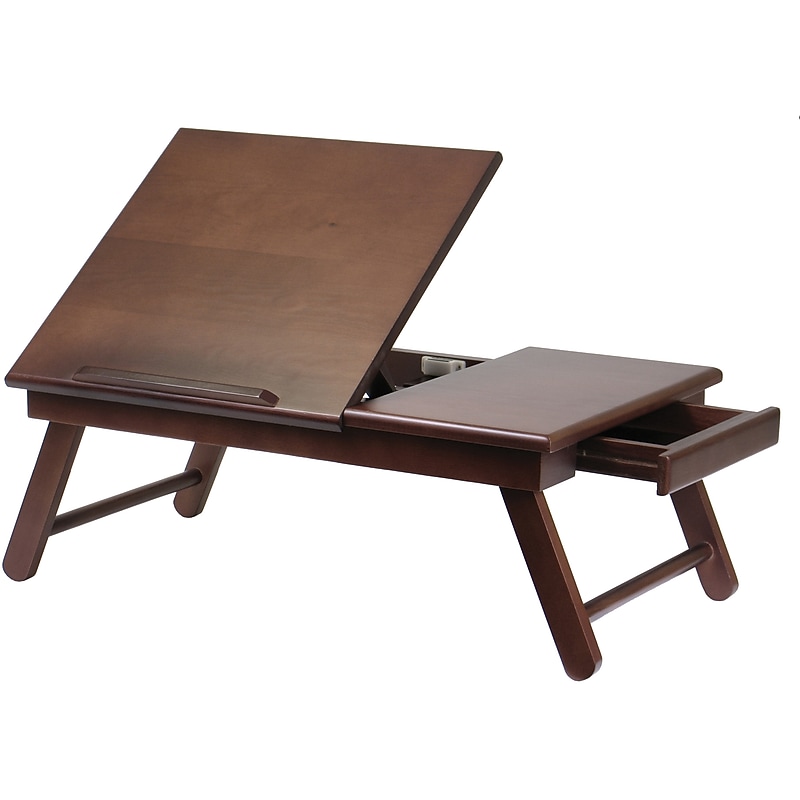 Winsome Flip Top Lap Desk With Drawer and Foldable Legs, Antique Walnut image 1