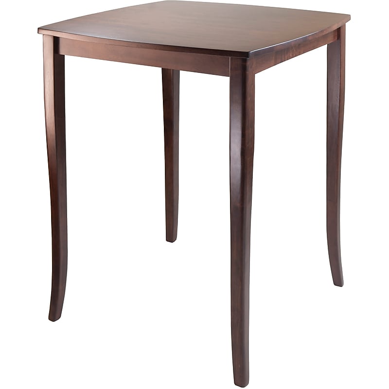 Winsome inglewood 38.9" x 33.8" x 33.8" Wood Square Curved Top High Table, Antique Walnut image 1