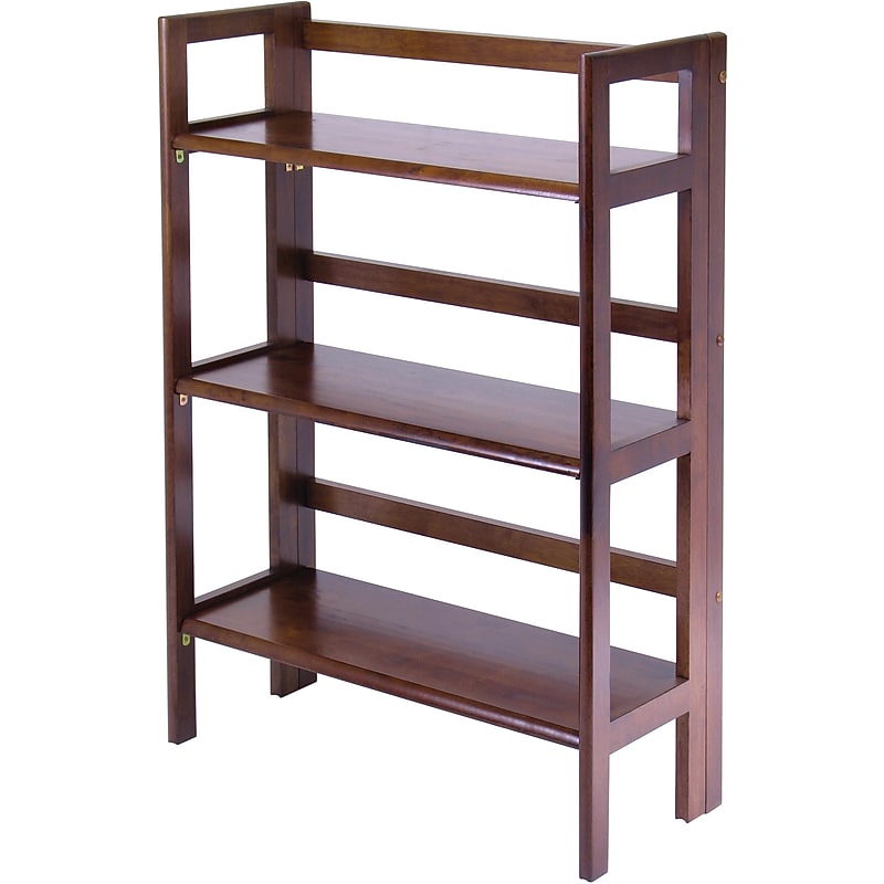 Winsome Solid/Composite Wood 3-Tier Wide Folding and Stackable Shelf, Antique Walnut image 1