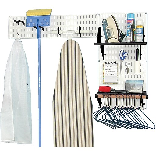 Wall Control Laundry Room & Pantry Organizer Storage Kit, White Tool Board and Black Accessories