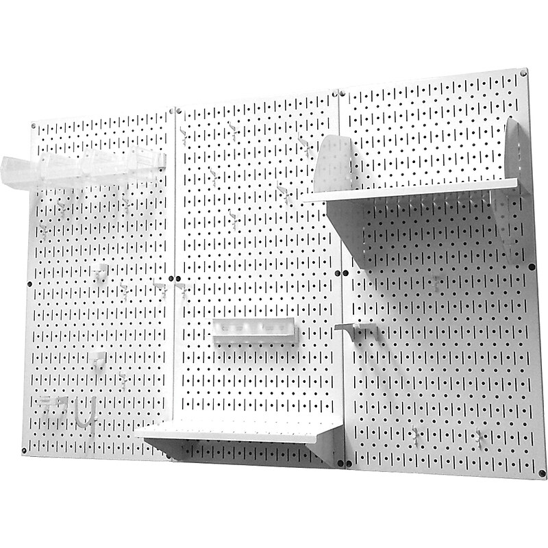 Wall Control 4' Metal Pegboard Standard Workbench Kit, White Tool Board and White Accessories image 1