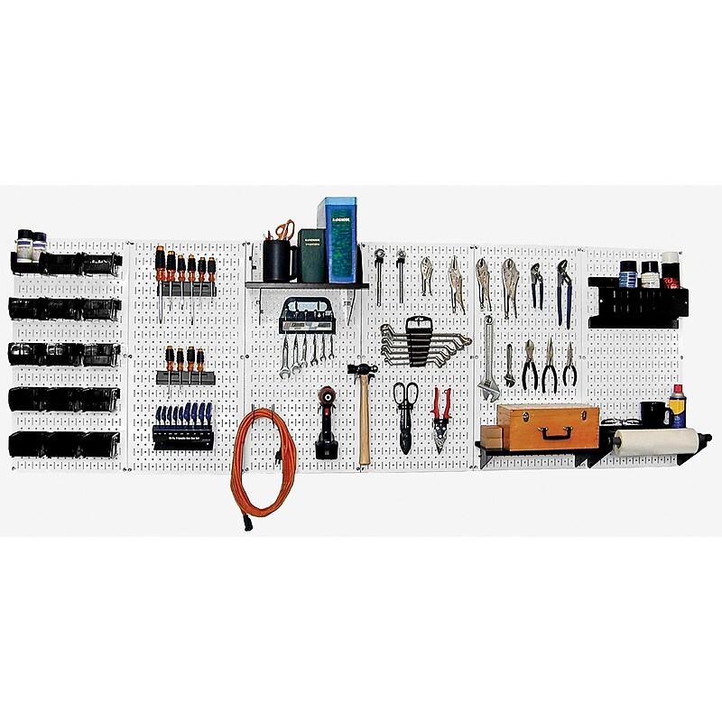 Wall Control 8' Metal Pegboard Master Workbench Kit, White Tool Board and Black Accessories image 1