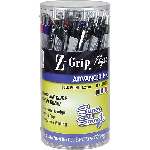 Zebra ZGrip Retractable Ballpoint Pen, Bold Point, Assorted Ink, 36