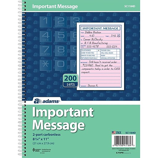 Adams® Phone Message Book Staples