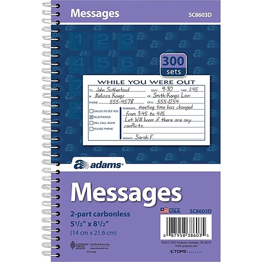 Adams® Telephone Message Book w/Phone Number Dividers | Staples