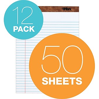 TOPS Legal Notepads, 8.5" x 11.75", Wide, White, 50 Sheets/Pad, 12 Pads/Pack (TOP 7533)