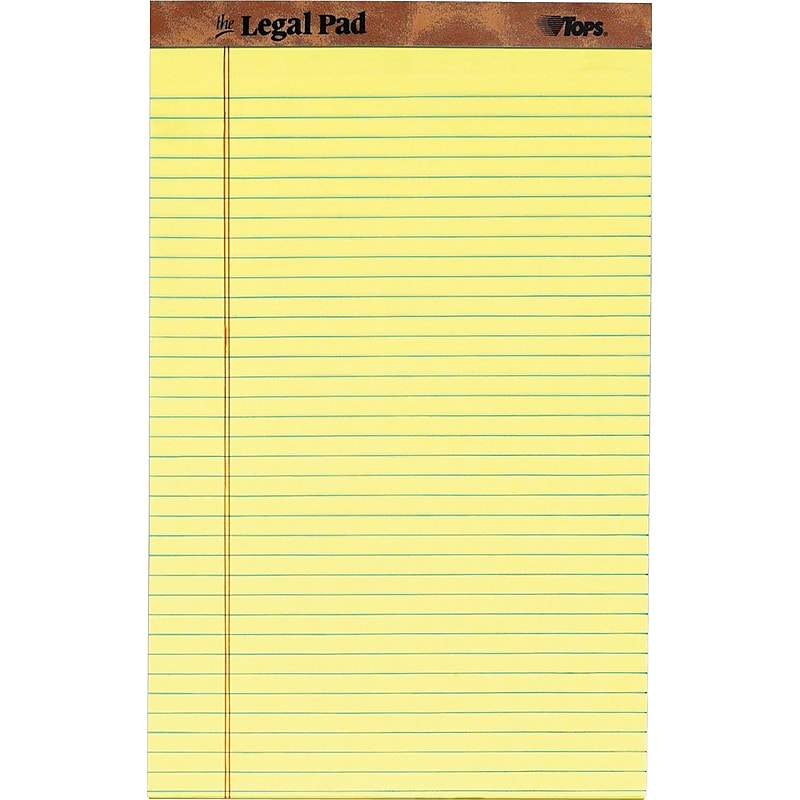 TOPS The Legal Pad Writing Pad, Canary, Legal Ruled, 50 Sheets/Pad, 12/Pack image 1