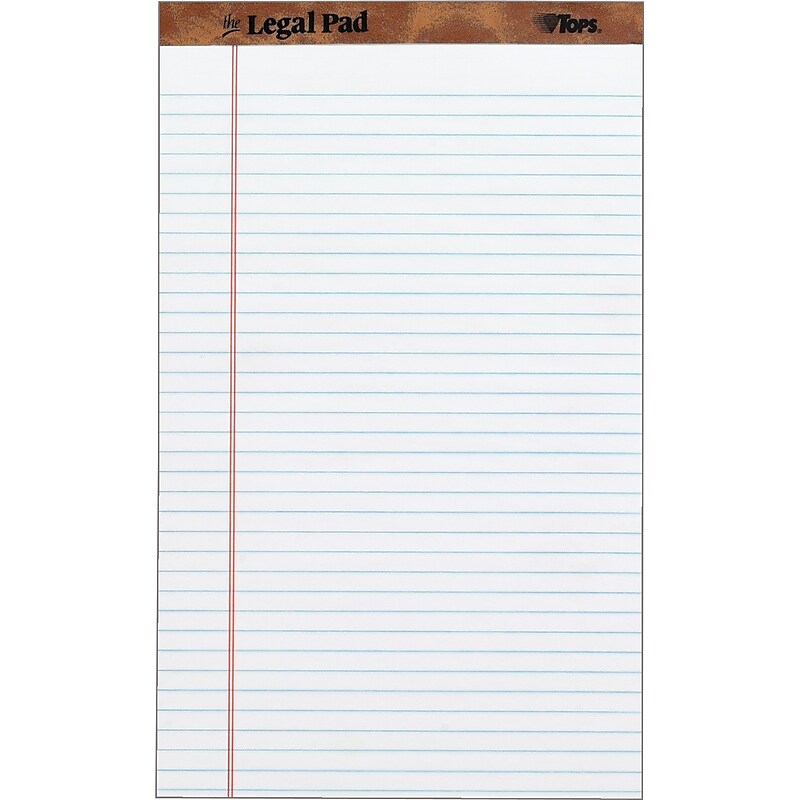 TOPS The Legal Pad Writing Pad, White, Legal Ruled, 8 1/2" x 14", 50 Sheets/Pad, 1/Pk image 1