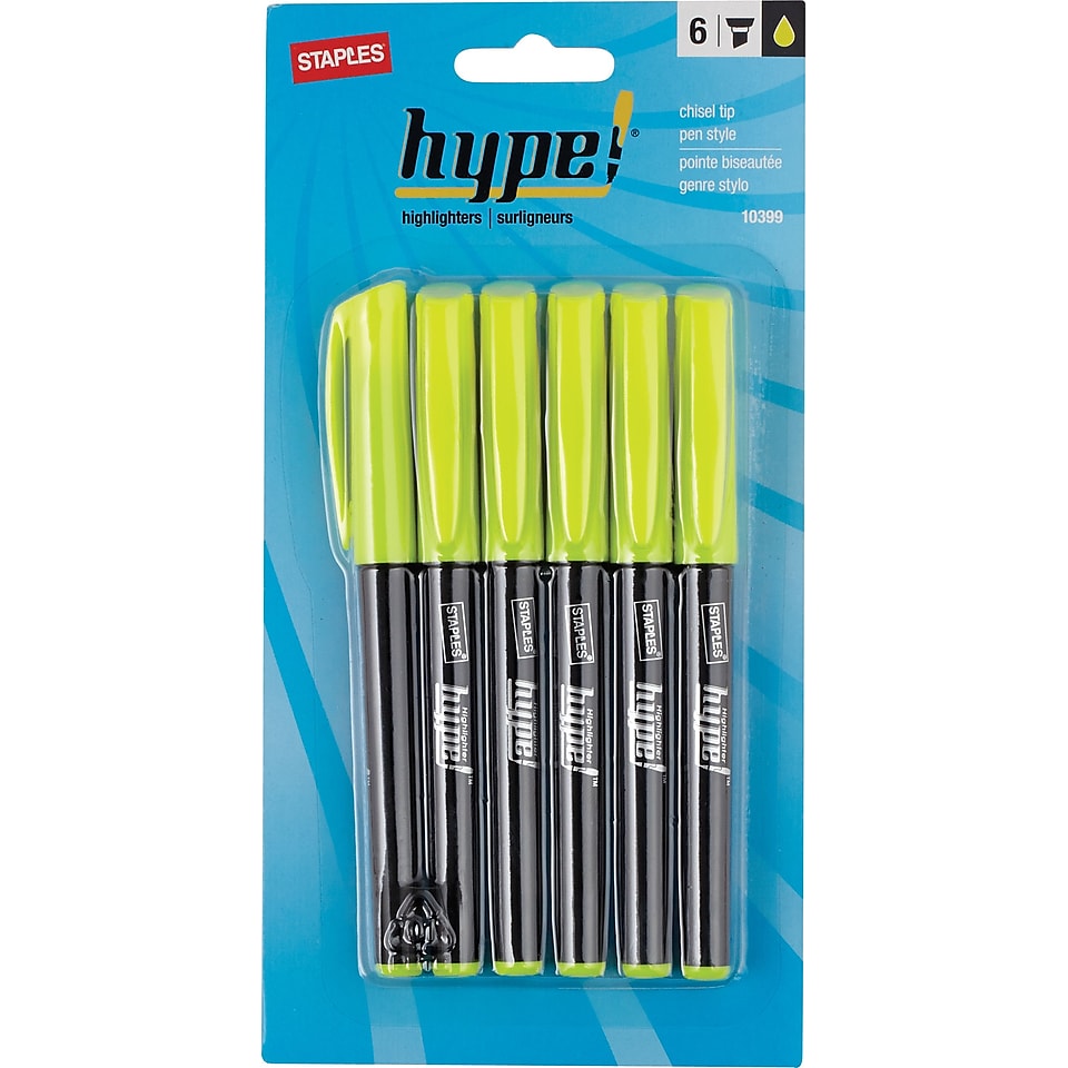 Hype™Pen Style Highlighters, Yellow, 6/Pack