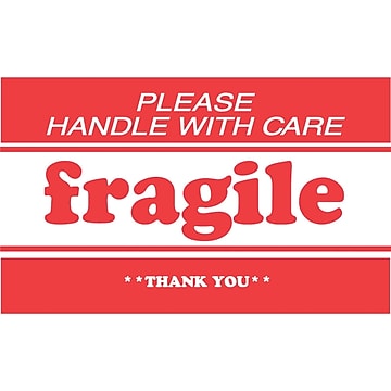 Decker Tape "Fragile/Please Handle with Care/Thank You" Label, 2" x 3", 500/Roll (DL1271B)