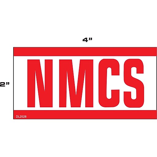 Decker Tape "NMCS" Label, White with Red, 2" x 4", 500/Roll (DL2528B