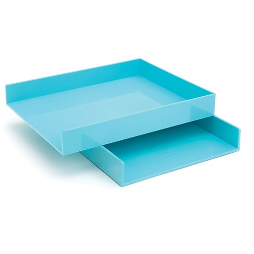 Poppin Letter Trays, Set of 2, Aqua, (100220) Staples