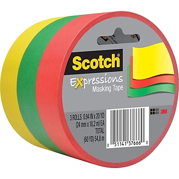 Scotch® Expressions Masking Tape, .94" x 20 yds., Red, Yellow, Green, 3 Rolls (3437-3PRM)