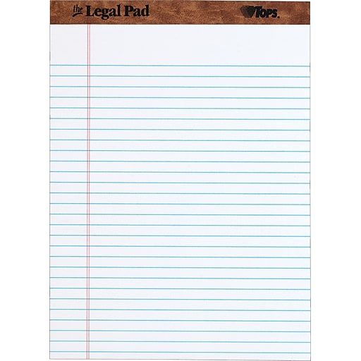 TOPS The Legal Pad Notepad, 8.5" x 11.75", Wide Ruled, White, 50 Sheets