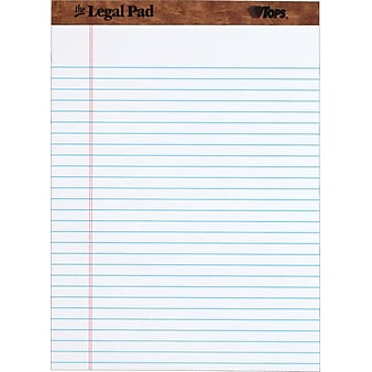 TOPS The Legal Pad Notepad, 8.5" x 11.75", Wide Ruled, White, 50 Sheets/Pad, 1 Pad/Pack (TOP 7533)