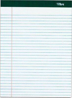 TOPS Double Docket Writing Tablet, 8-1/2 x 11-3/4 Inches, Perforated, 3-Hole Punched, Canary, Legal/Wide Rule, 100 Sheets per Pad, 6 Pads per Pack (63387