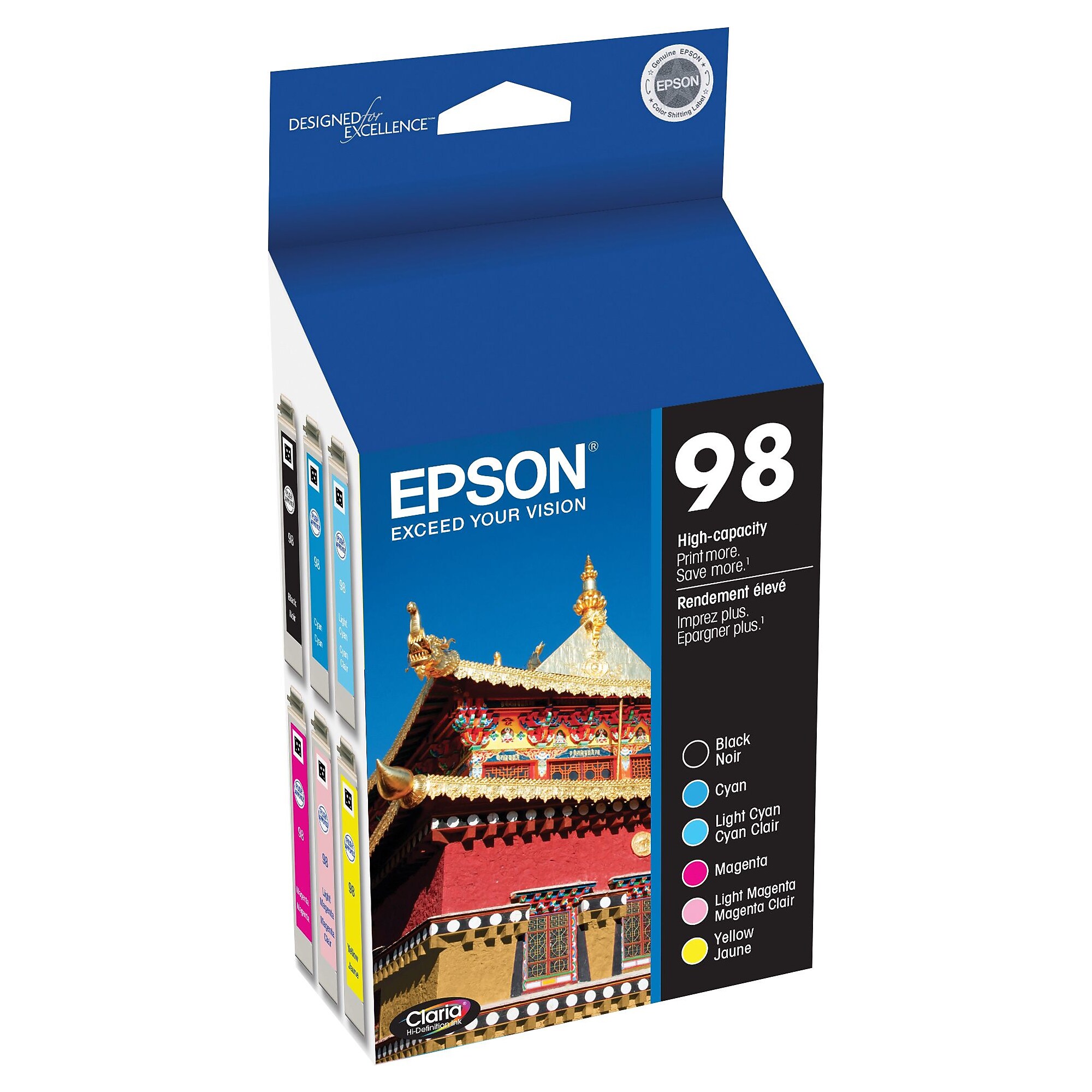 Epson 98 Black/Cyan/Light Cyan/Magenta/Light Magenta/Yellow High Yield Ink Cartridge, 6/Pack Sansujyuku sansujyuku.com