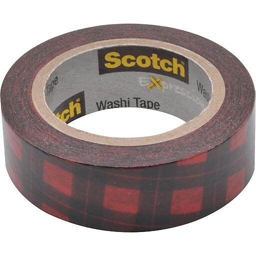 Scotch® Expressions Washi Tape, Red Buffalo Plaid, 3/5" x 393" at Staples