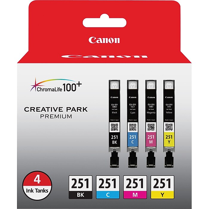 Canon 251 Black/Cyan/Magenta/Yellow Ink Cartridge, 4/Pack