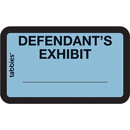 Tabbies PrePrinted Labels Defendant's Exhibit, SelfAdhesive, 1x15/8", Blue, 252 Labels/Pack