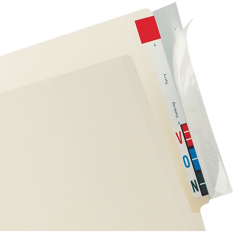 Tabbies Full End Tab Protector, Wrap Around Adhesive Protects Folders End Tabs, Clear, 2"H x 8"W, 100/Pk (TAB68386) image 1