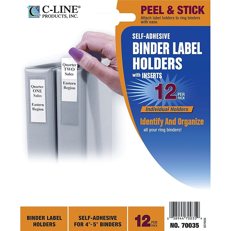 C-Line Self-Adhesive Ring Binder Label Holders, 2 1/4 x 3, 4" to 5" Binder Capacity image 1
