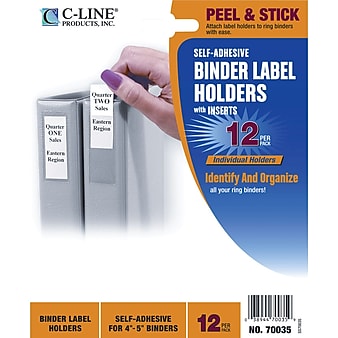 C-Line Self-Adhesive Ring Binder Label Holders, 2 1/4 x 3, 4" to 5" Binder Capacity