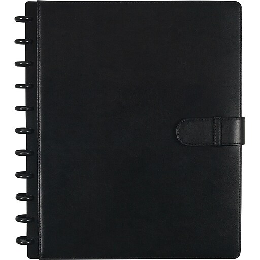 Staples® Arc Customizable Leather Notebook System, Black with Closure, 91/2" x 111/2" Staples