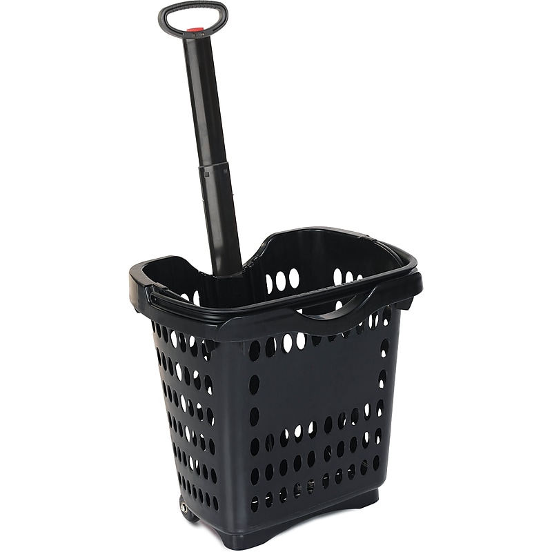Versacart Rolling Hand Basket w/ Retractable Pull Handle, 40 Liter, Black, 10 Baskets/Pack (206-40L BLK 10) image 1
