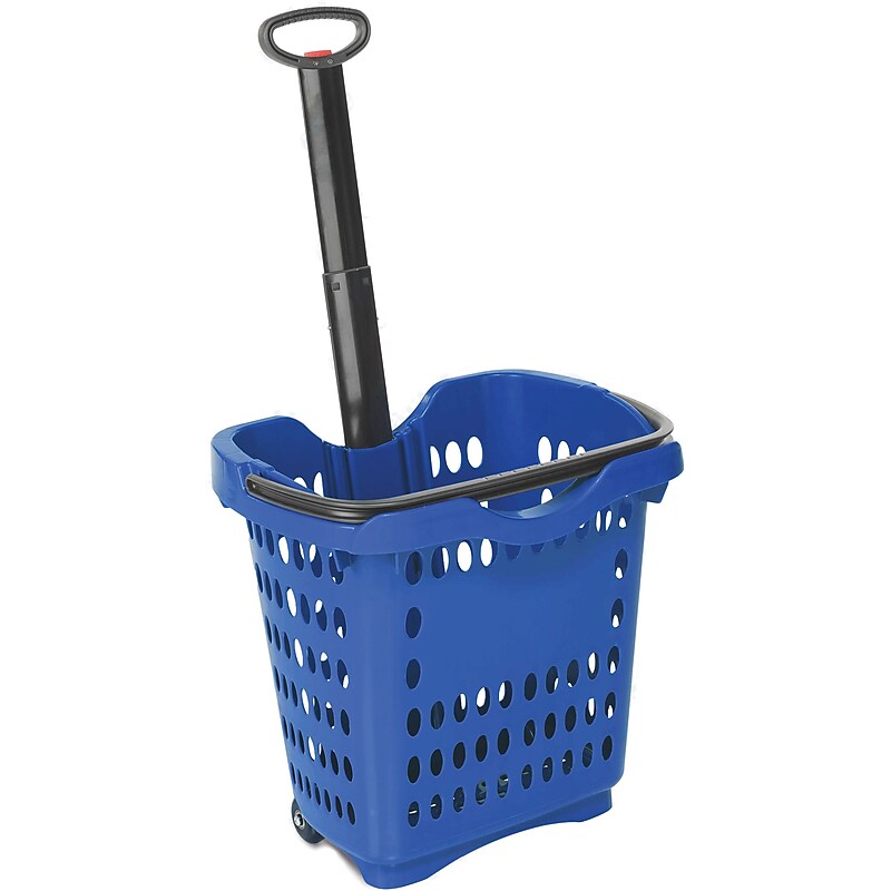 Versacart Rolling Hand Basket w/ Retractable Pull Handle, 40 Liter, Dark Blue, 10 Baskets/Pack (206-40L DBL 10) image 1