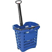 Rolling Hand Basket w/ Retractable Pull Handle, 40 Liter, Dark Blue, 10 Baskets/Pack