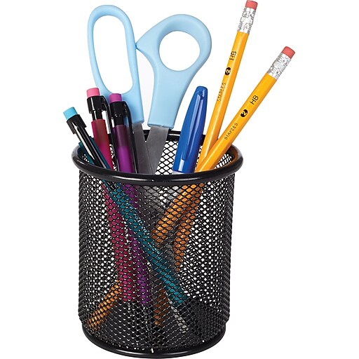 Staples® Wire Mesh Pencil Holder, Black, 4 2/10"H x 3 7/10"D Staples