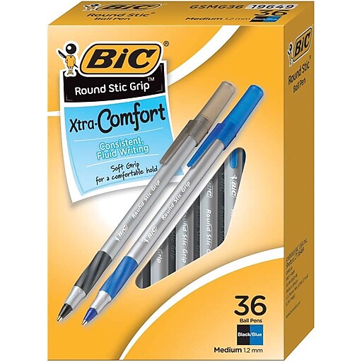 BIC Round Stic Grip Ballpoint Pen, Medium Point, 1.2mm