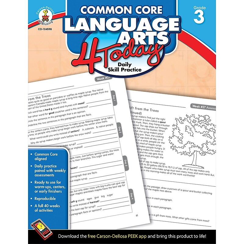 Carson-Dellosa™ Common Core Language Arts 4 Today Workbook, Grade 3 image 1