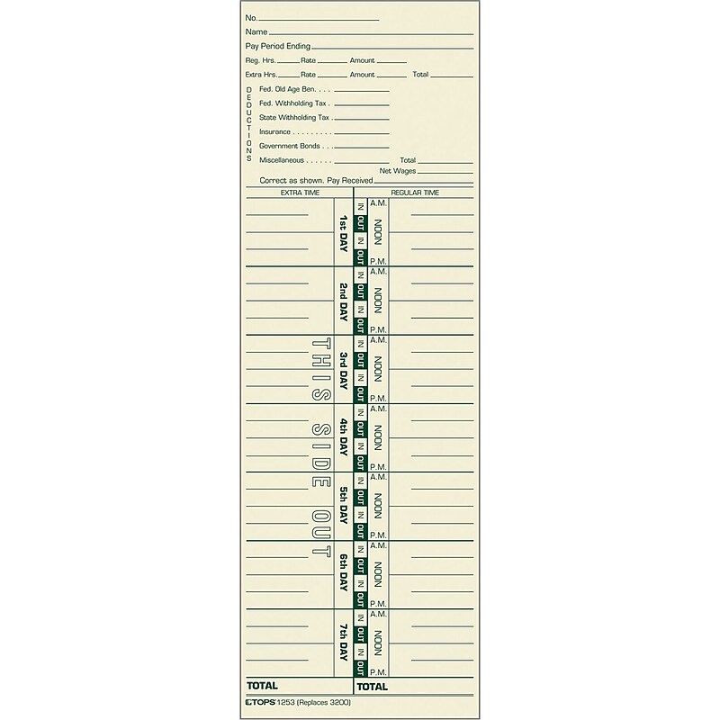 TOPS® Weekly Time Cards - Named Days, 10 1/2" x 3 1/2", 500/Bx image 1