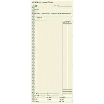 TOPS Weekly Time Cards, 8 1/4" x 3 3/8", 500/Box (1261)
