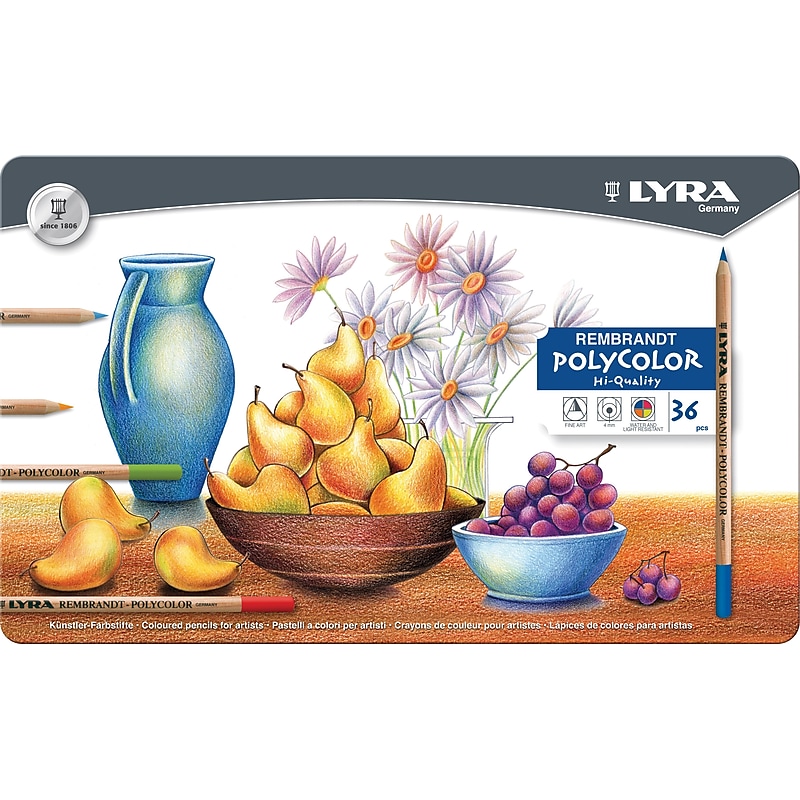 Lyra® (Dixon Ticonderoga®) Rembrandt Polycolor Colored Pencils, Presharpened, Metal Box, 36-Color Set image 1
