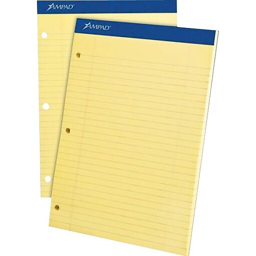 Ampad® DualPad Notepad, 81/2" x 113/4", Wide Ruled, Canary, 100