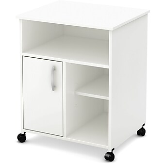 South Shore 3-Shelf Laminate Mobile Printer Stand with Swivel Wheels, White (7250691)