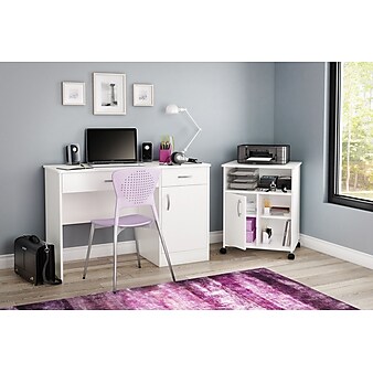 South Shore 3-Shelf Laminate Mobile Printer Stand with Swivel Wheels, White (7250691)