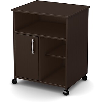 South Shore 3-Shelf Laminate Mobile Printer Stand with Lockable Wheels, Chocolate (7259691)
