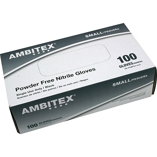 Ambitex® Nitrile Exam Gloves, Powder Free, Small, Black, 100/Bx Staples