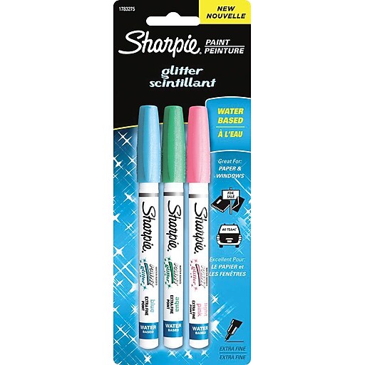 Sharpie WaterBased Glitter Paint Marker Extra Fine, Assorted, 3/pk